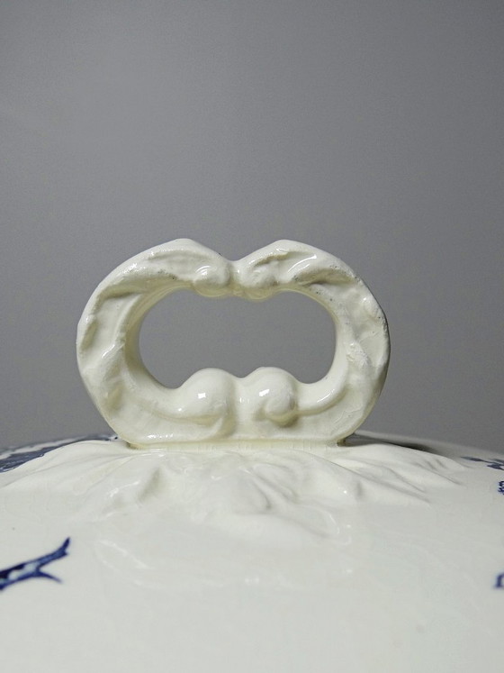 Image 1 of Sopera antigua de porcelana opaca Gien, 1890-1910, diseño de piedra de hierro, diseño Chardons