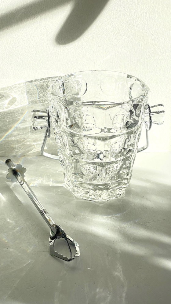 Image 1 of SEAU à Glace Cristal Ciselé et PINCE Vintage