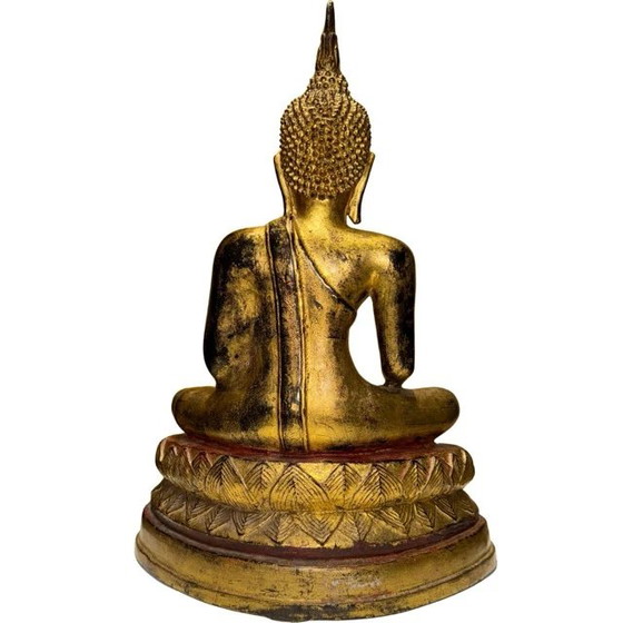 Estatua de Buda Tailandesa Rattanakosin Antigua - Siglo XIX - Bronce Pesado con Dorado Antiguo – Esculturas (photo 6 of 10)