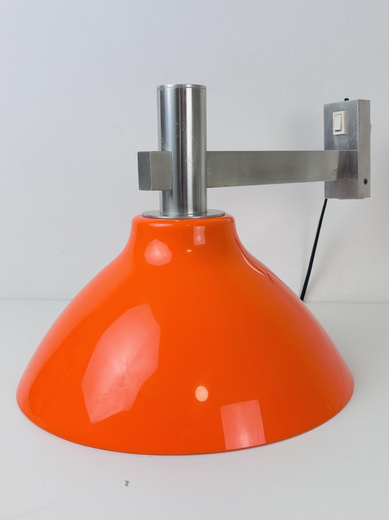 Image 1 of Art Deco vintage wall lamp with orange shade, designer lamp 1970