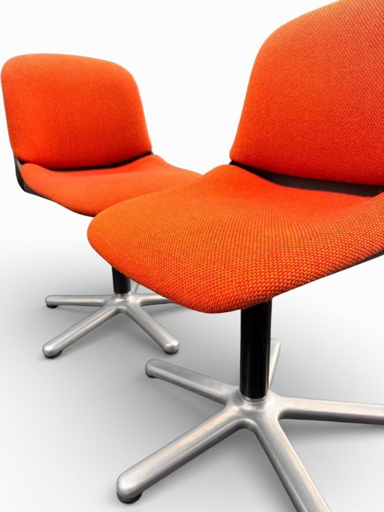 Image 1 of Set di 4 sedie Wilkhahn vintage modello 231/5 - Tessuto arancione e alluminio (anni '70)