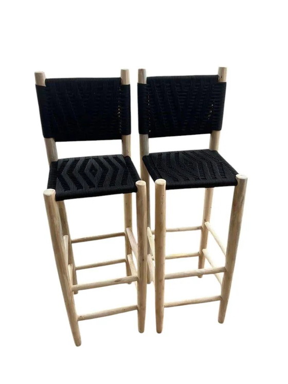 2 taburetes negros artísticos hechos a mano – Taburetes de bar, Cuero, Madera (photo 6 of 6)
