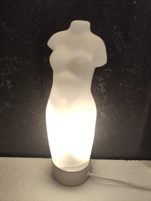 James & Poki Co frosted glass torso table lamp, 1990