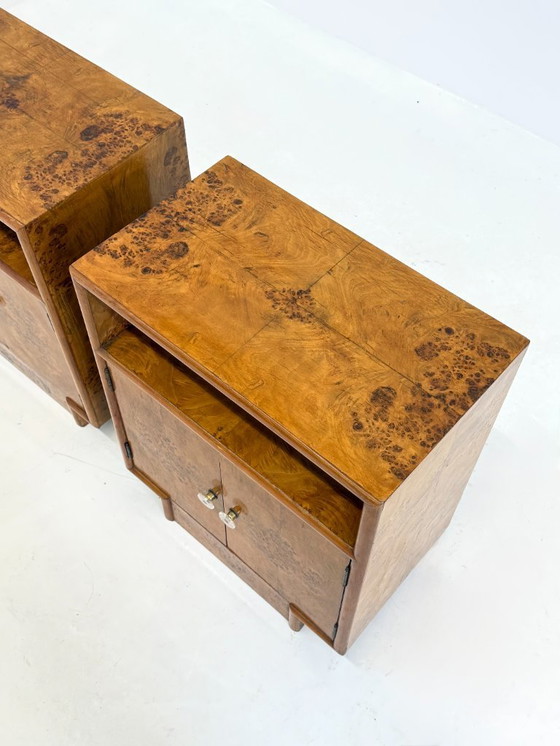 Image 1 of Set van twee vintage Art Deco nachtkastjes met wortelhout