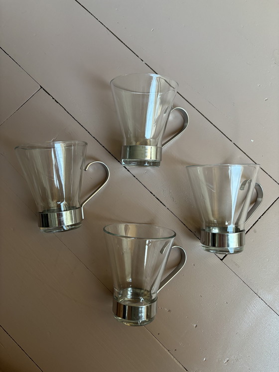 Image 1 of 4 vasos (de té) con asa de acero inoxidable