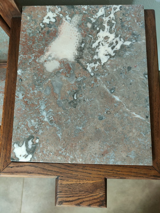 Image 1 of Vintage Art Deco kaptafel / spiegelmeubel met marmer – asymmetrisch design