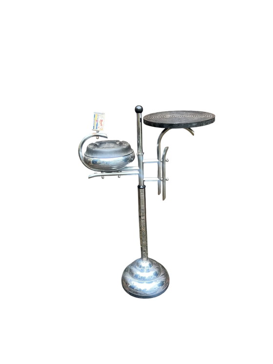 Image 1 of Art deco Demeyere asbak standaard met tafeltje chroom en bakeliet jaren 30
