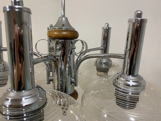 Vintage EMI Poljčane 5-Light Sputnik Chandelier, 1980s – Chrome, Glass (photo 6 of 16)