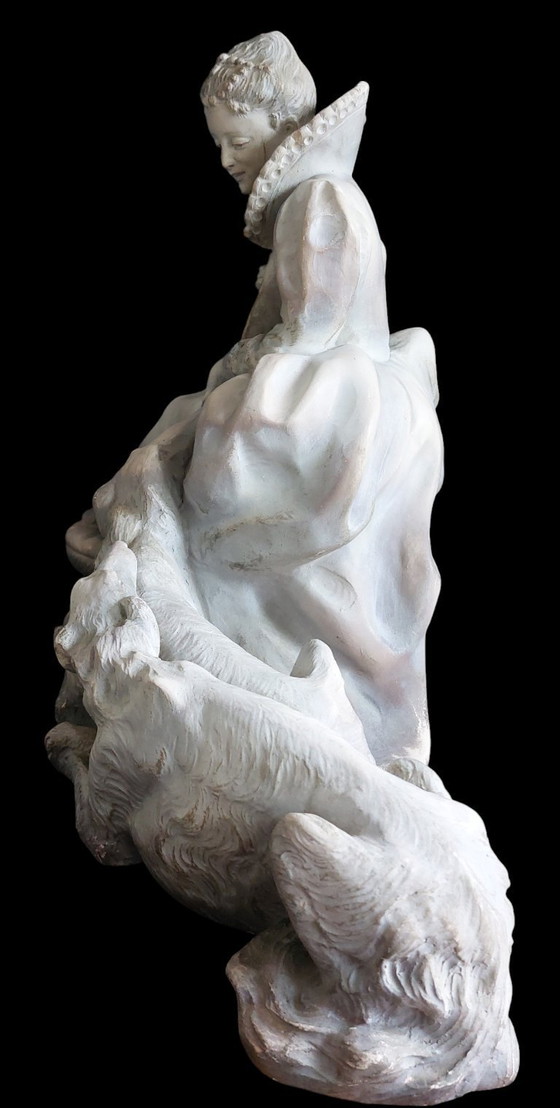 Image 1 of Art Deco sculpture of a seated lady with dogs