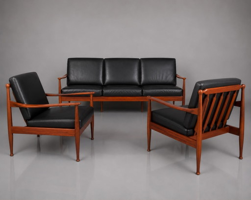 Salotto scandinavo di metà secolo – Divano a 3 posti e coppia di poltrone – Teak massello – Danimarca, anni '60 – fauteuils