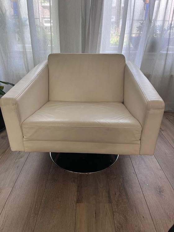 Image 1 of BoConcept armchair with footstool - white leather