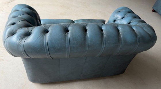 Chesterfield Winchester Furniture 2-seater sofa, 2 seaters, Leather, Blue (photo 4 of 15)