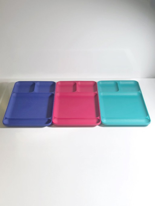 3x Tupperware Vintage Picknick Teller Tablett 80er 90er Kunststoff Postmodern Platte