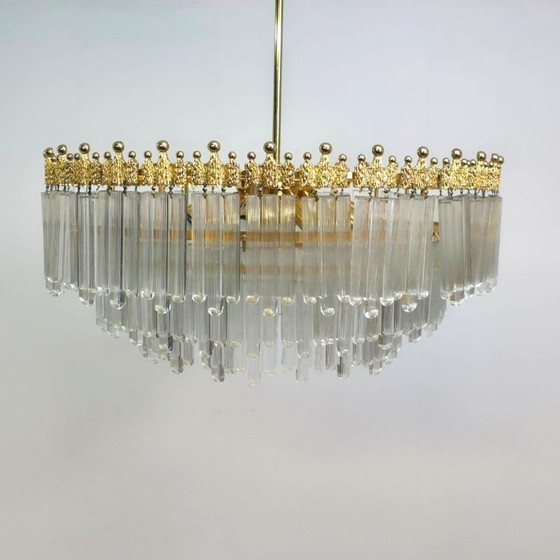 Image 1 of Xl kroonluchter mid century geperst glas met messing Hollywood regency glam