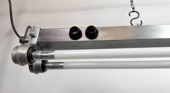 Image 1 of Industriële, gepolijste hanglamp met buisvormige armatuur, jaren 70