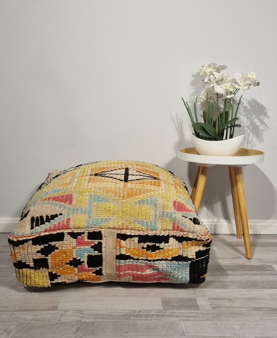 Image 1 of Vintage Berber Pouf Vanilla,Moroccan Wool Pouf