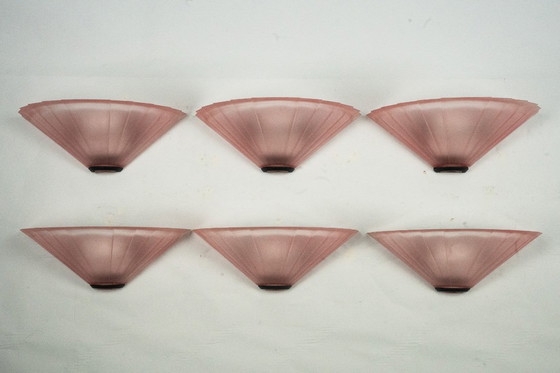 Image 1 of Ensemble de six appliques De Majo en verre de Murano rose épais. Italie, années 1980