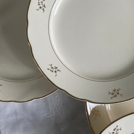 Image 1 of 6 piatti da portata antichi in terracotta, colore beige e oro con fiori, Villeroy & Boch