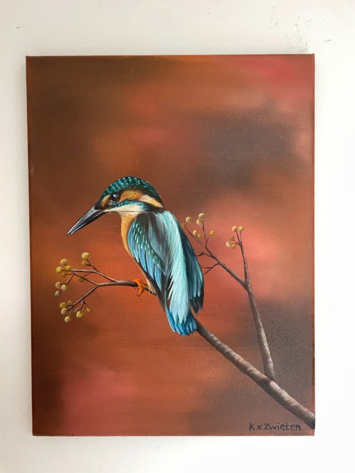 Kingfisher on Canvas - Oil Paint - 30x40x1.5 Cm
