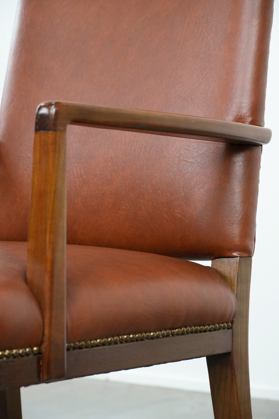 Image 1 of Vintage Scandinavische houten en rundleren bijzet/bureau/stoel uit de jaren ´60/ 70