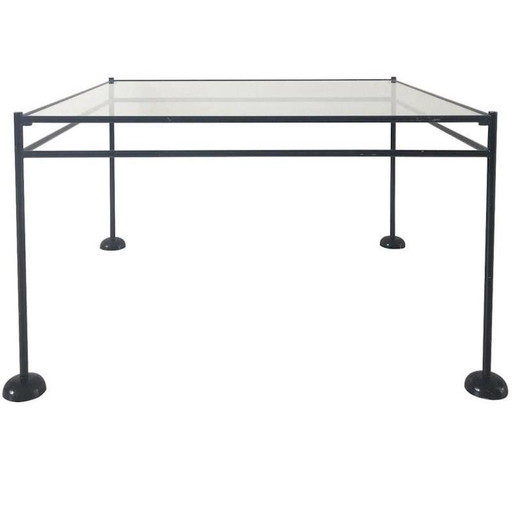 Table basse minimaliste vintage en métal et verre, 1960