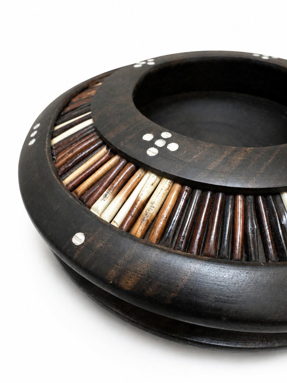 Image 1 of Antique Anglo-Indian Ebony & Porcupine Quill Bowl / Ashtray - Arts & Crafts Era