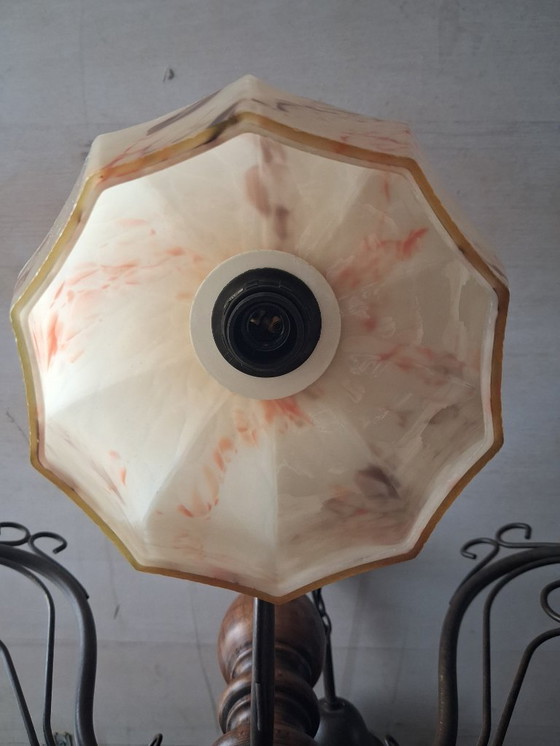 Image 1 of Lámpara de araña Art Déco con pantallas de cristal de uranio