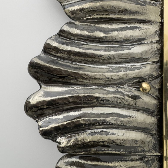 Image 1 of Italiaanse wandspiegel van messing en bladeren uit het midden van de eeuw van Muranoglas