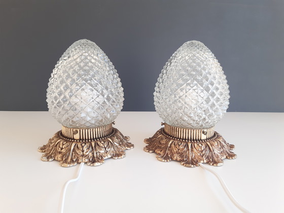 Image 1 of Set di 2 lampade da soffitto Hollywood Regency di Massive, Glass Pinecone Ceiling Lamps
