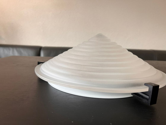 Image 1 of Vintage Massive ceiling lamp – pyramid-shaped ribbed opal glass