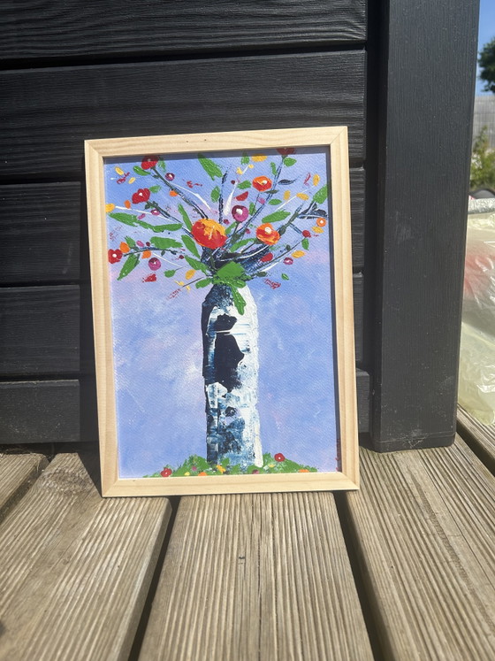 Image 1 of Acrylic painting with palette knife, vase of flowers
