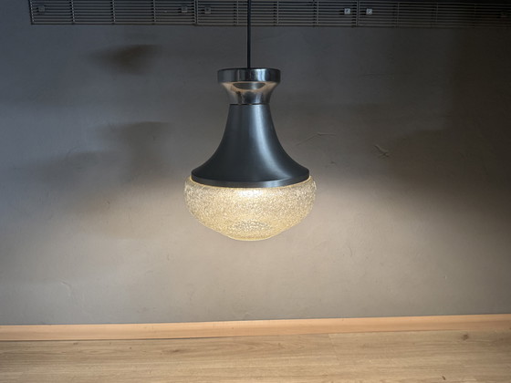 Image 1 of 1970s pendant lamp with aluminum and bubble glass