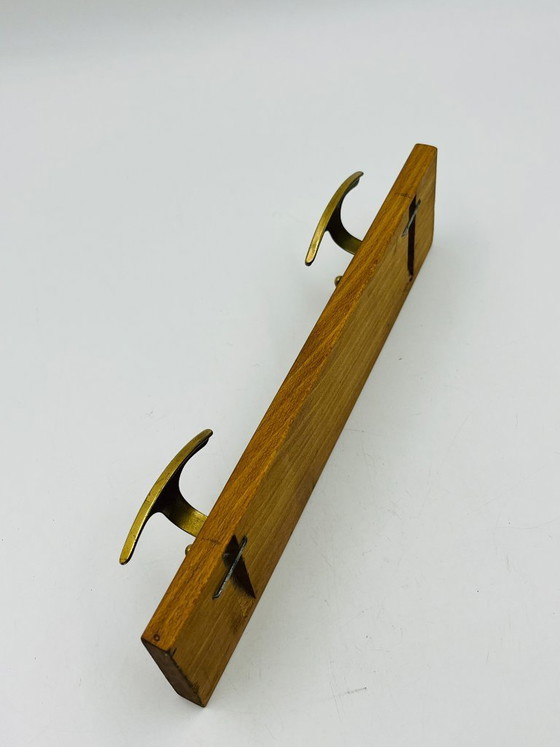 Image 1 of Vintage design wall-mounted coat rack in brass and wood