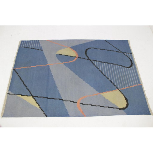Tapis Kilim géométrique moderniste vintage par Antonín Kybal, Tchécoslovaquie 1950