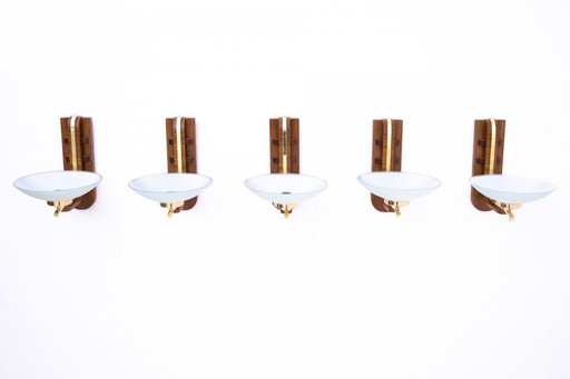 Set of five unigue Art Deco wall lamps, Poland, 1950s.