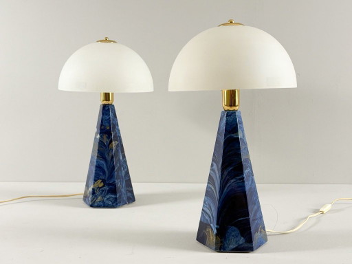 Set di 2 lampade da tavolo vintage con base in marmo 'Lambada da Tavolo', modello: Prisma, Italia