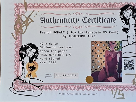 Image 1 of TUSHI KUNI - Pop Art francese - Litografia d'artista incorniciata