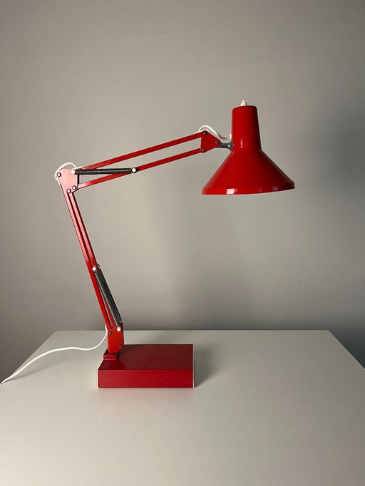 Vintage rode gearticuleerde architectenlamp uit de jaren 80