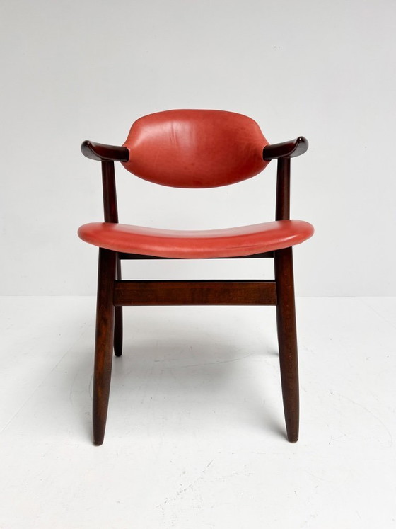 Image 1 of Roodkleurige lederen cowhorn chair, 1970's