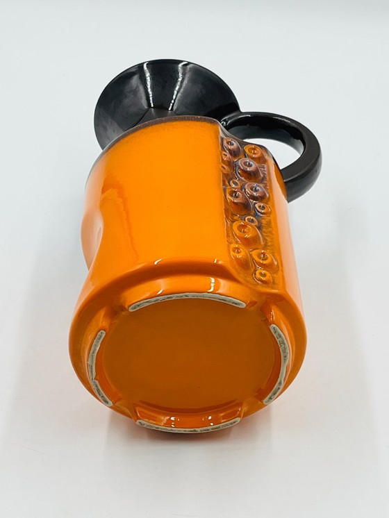 Image 1 of Modernist ceramic vase, orange, relief cabochons, 1970s