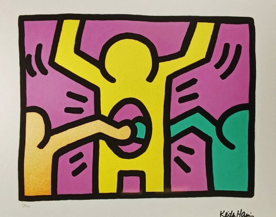 Image 1 of Lithografie van Keith Haring uit de jaren 1990, gelimiteerde oplage, genummerd met potlood.