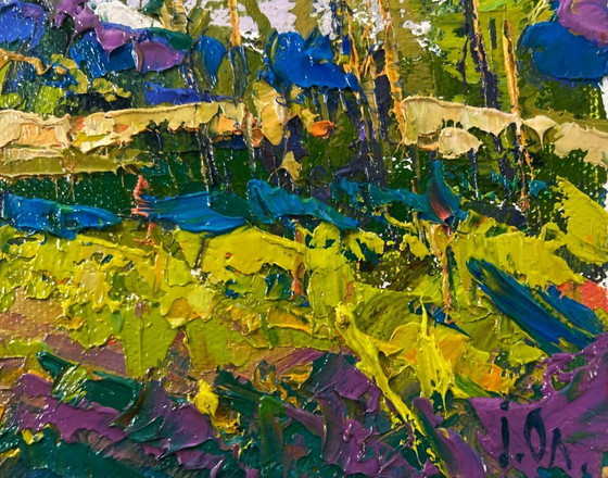 Image 1 of Original Oil Painting Colorful Nature Landscape Echoes of spring and water’s glimmer