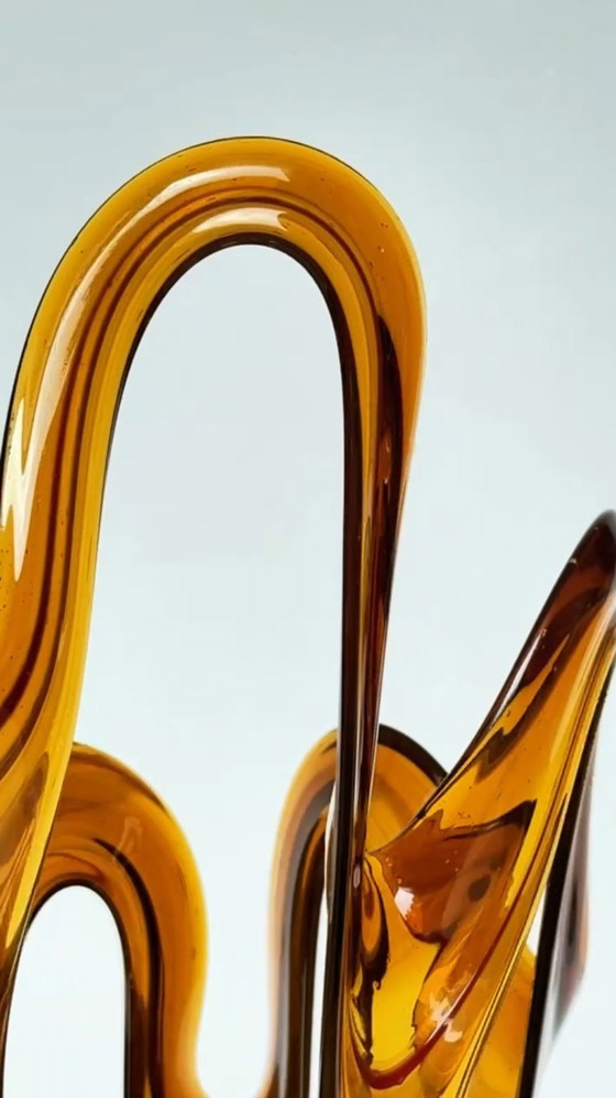 Image 1 of Vaso in vetro vintage soffiato a mano anni '70, Makora di Huta Szkła Krosno