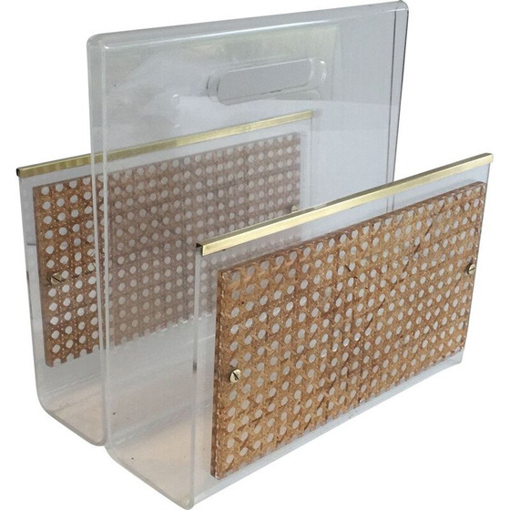 Image 1 of Pair of vintage magazine racks in plexiglass and brass, France 1970