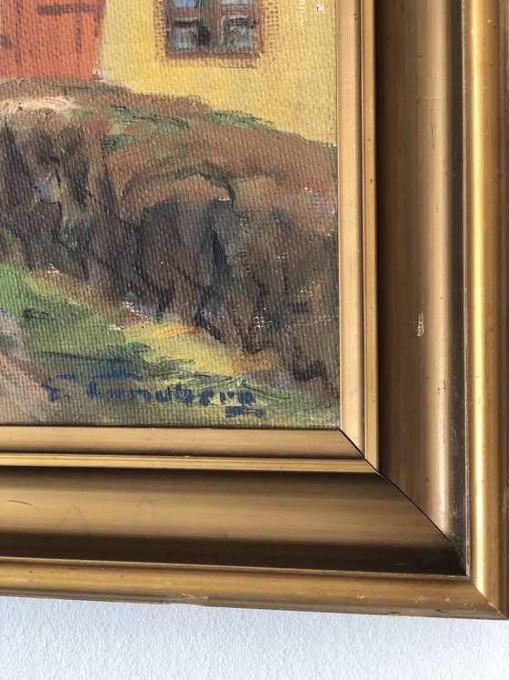 Image 1 of Peinture à l'huile originale vintage représentant un cottage : œuvre encadrée représentant un paysage champêtre