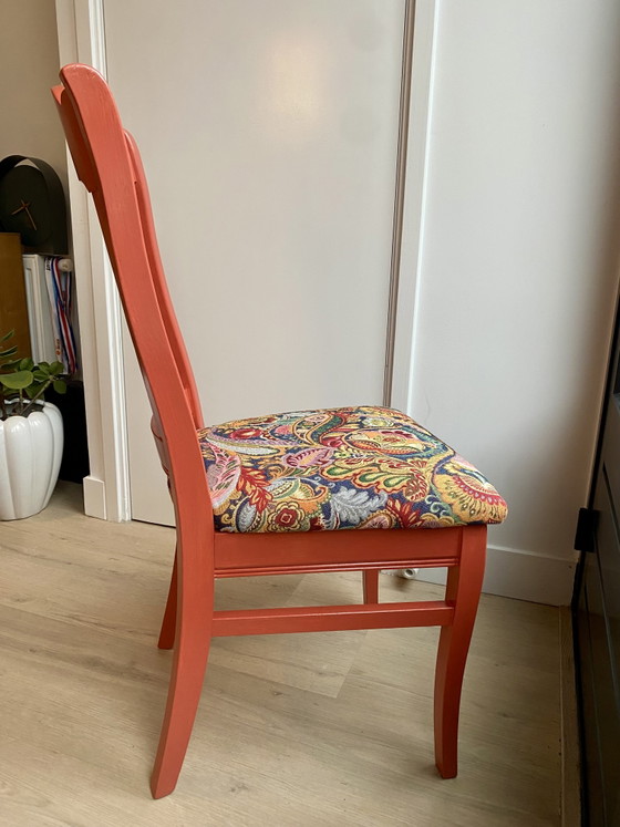 4 Chaises Couleur Corail avec Imprimé Paisley – Chaises de salle à manger, Textile, Wood (photo 4 of 5)