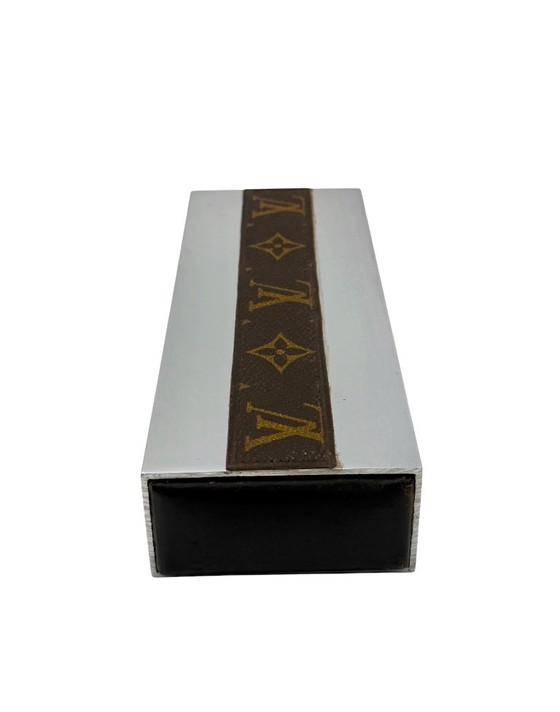 Boîte de jeux de cartes Louis Vuitton, France ca. 1970, Objets déco, Métal, Cuir, Argenté, Modern (photo 4 sur 12)