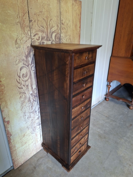Image 1 of Cassettiera in teak, mobile da farmacia, schedario, dimensioni 43x48 cm e 134 cm di altezza.