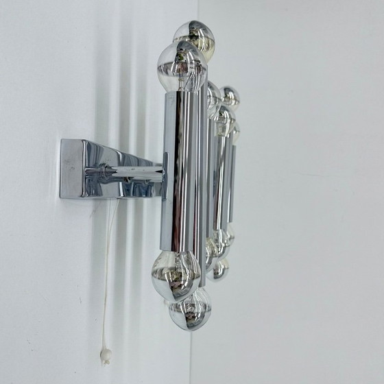 Image 1 of Paar Gaetano Sciolari Wandlampen Leuchter Chrom Rohr , 1970er Jahre