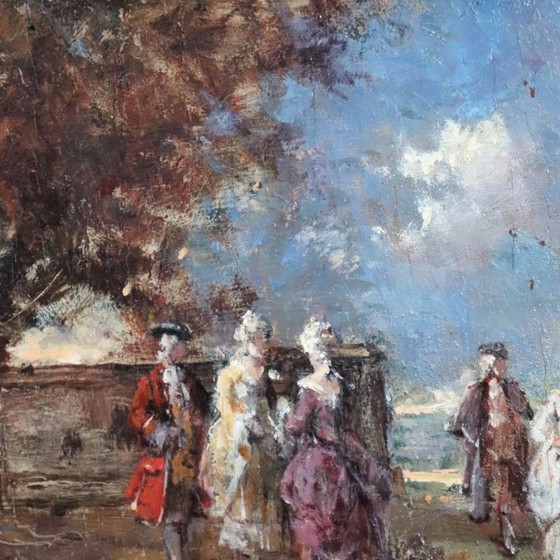 Image 1 of Gallant Scene, Oil Painting on Board Signed N. Sidoli, Italy Early 20th Century
